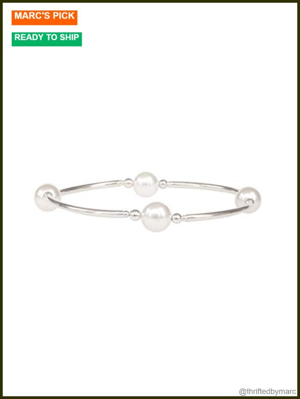 8mm White Pearl Blessing Bracelet, Stretch Bracelet, Sterling Silver